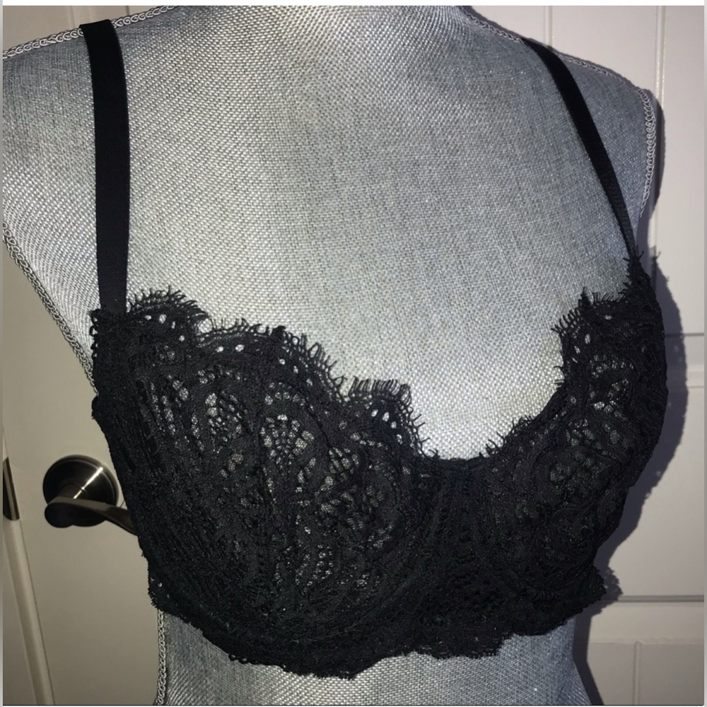 NWOT Victoria's Secret Bra 36DD Black Lace Push Up Without Padding Dream Angels
